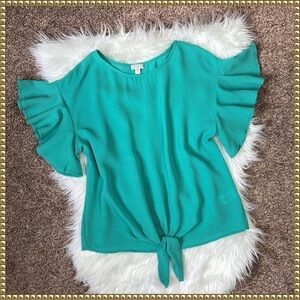 Spense Flutter Sleeve Tie Front Top Medium